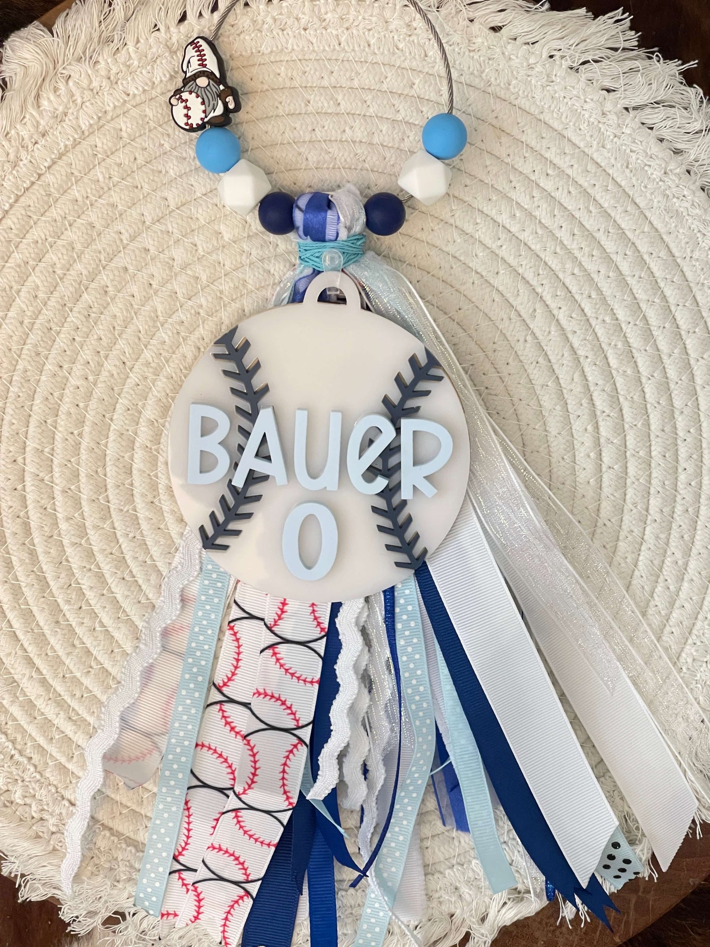 Personalized Baseball Acrylic Bag Tag with Ribbon Tassel