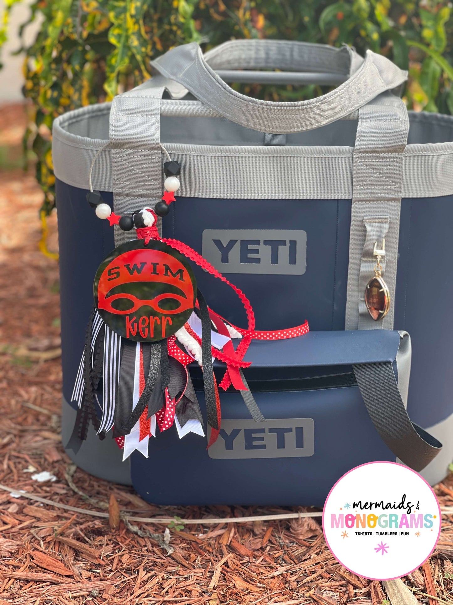 Personalized Swim Acrylic Bag Tag with Ribbon Tassel – Custom Sports Bag Charm