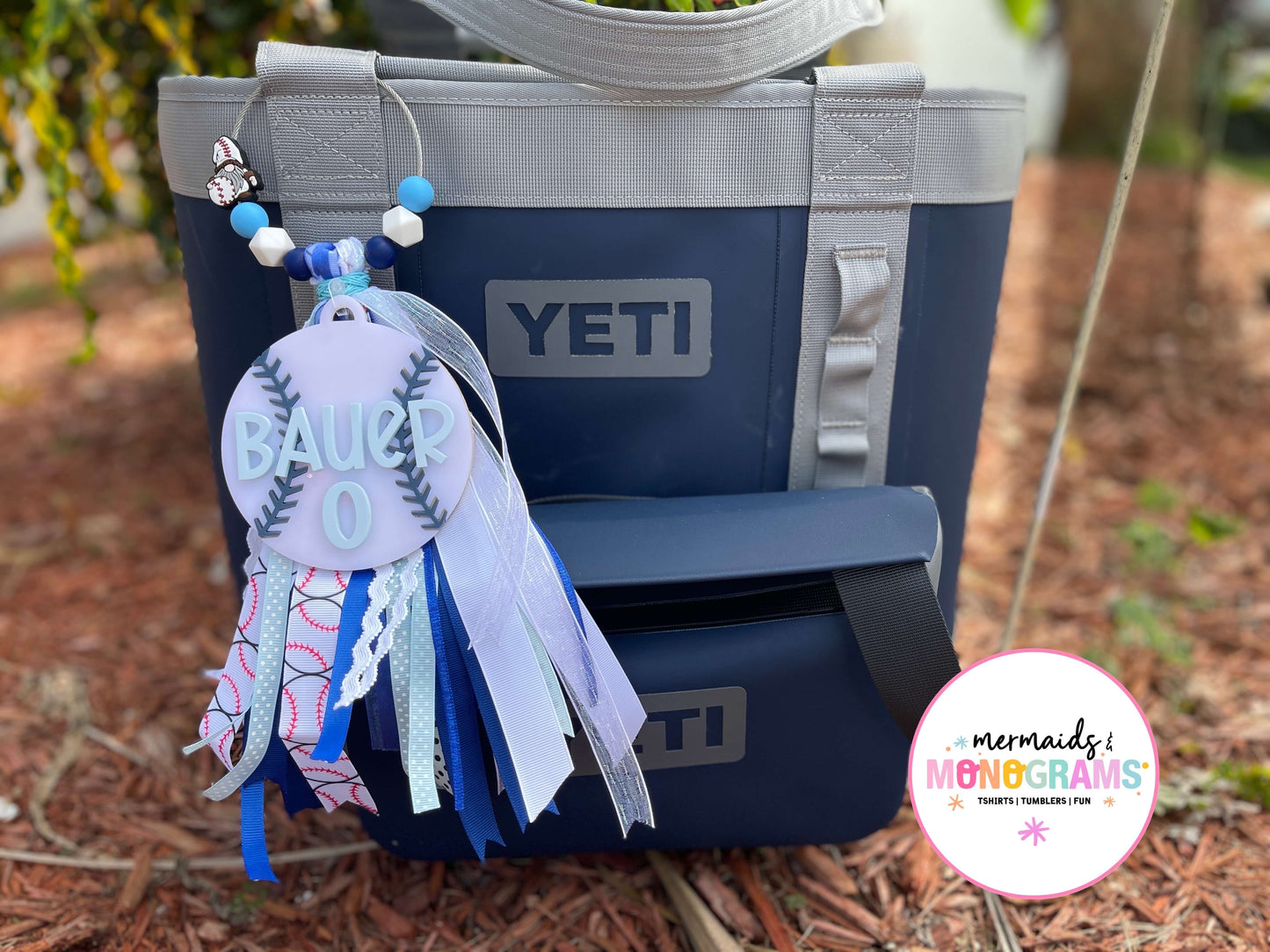 Personalized Baseball Acrylic Bag Tag with Ribbon Tassel