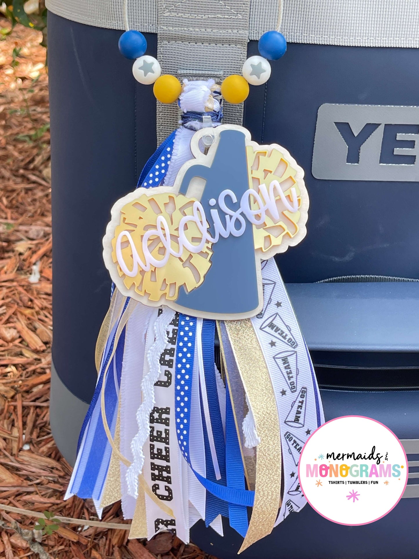 Personalized Cheer Acrylic Bag Tag with Ribbon Tassel