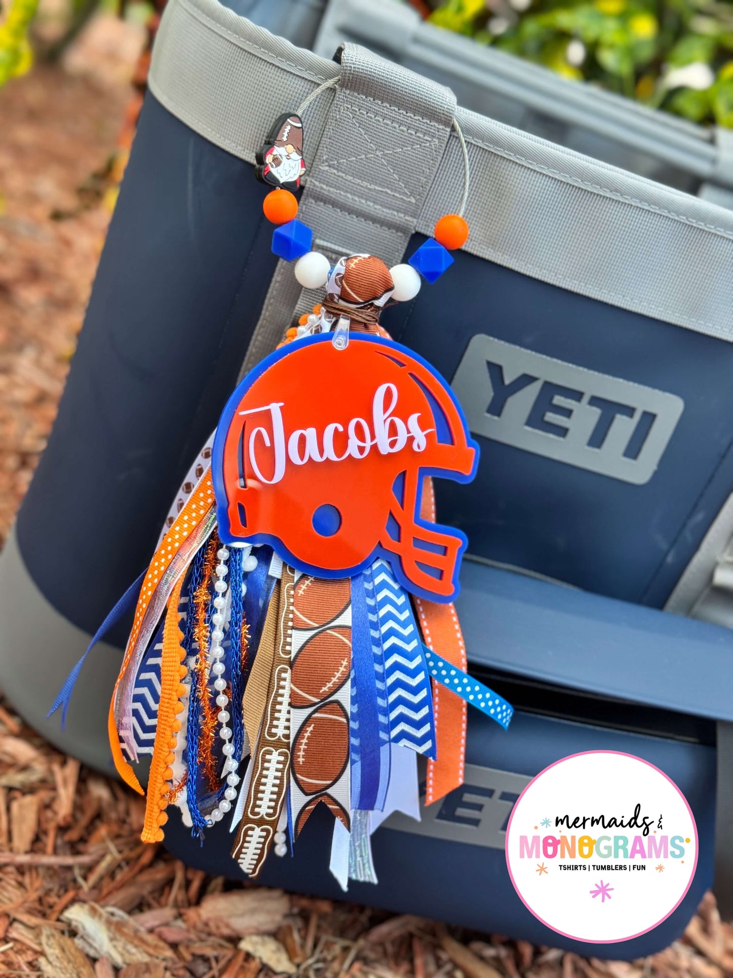 ๐ Personalized Football Acrylic Bag Tag with Ribbon Tassel