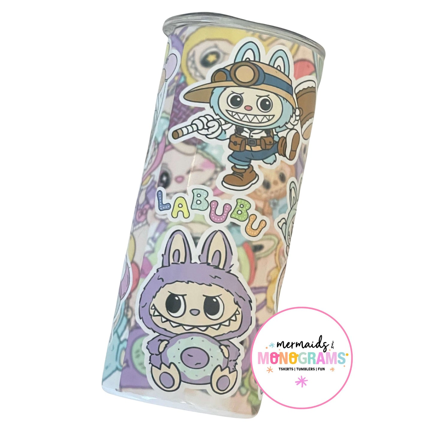 Labubu stainless steel tumbler with pastel character design – explorer Labubu