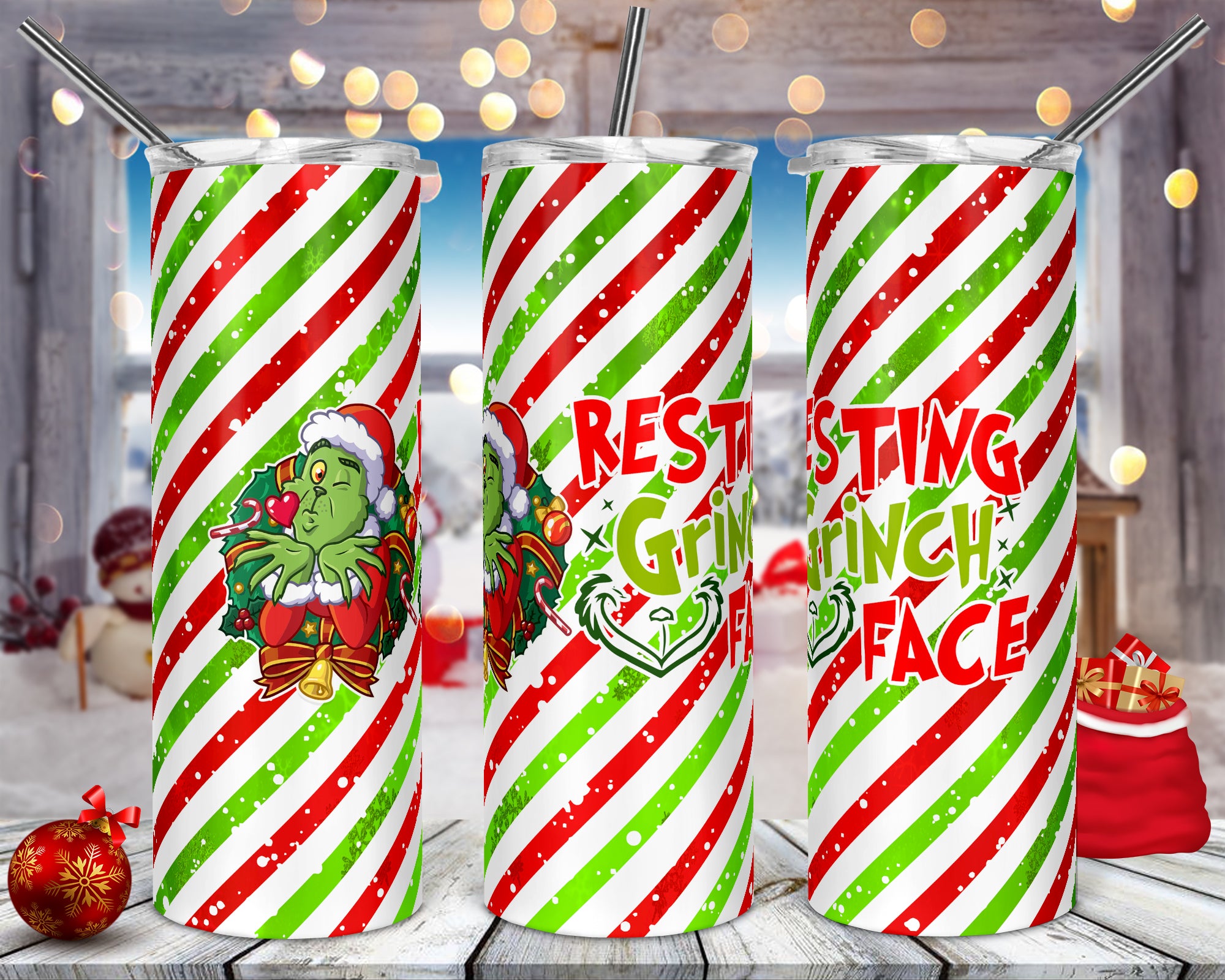 Christmas gift Grinch face Skinny tumbler, Christmas grinch