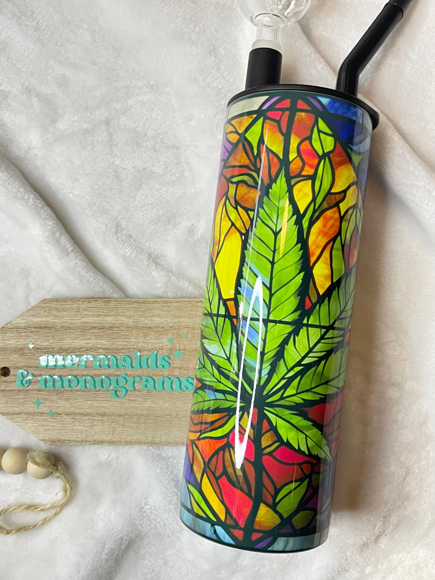 Stained Glass Pot Leaf 420 Stainless Steel Water Bong