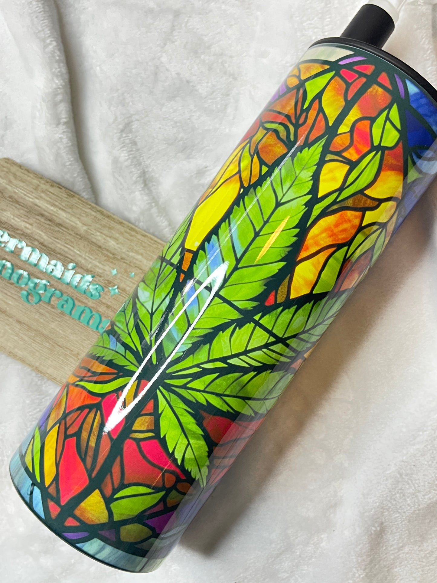 Stained Glass Pot Leaf 420 Stainless Steel Water Bong