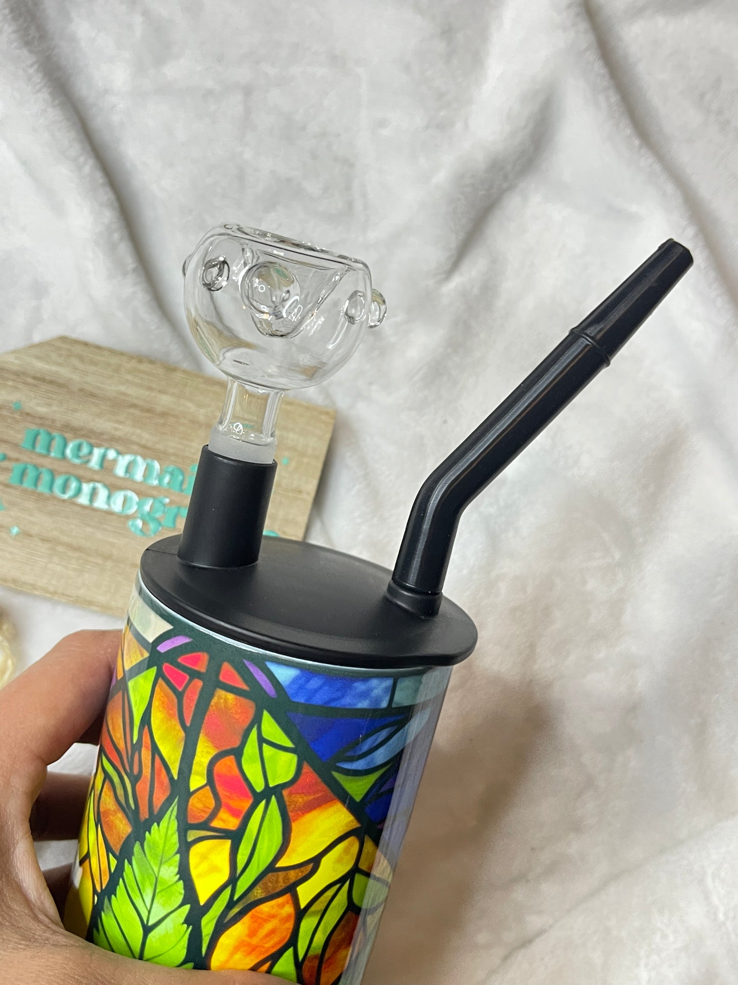 Stained Glass Pot Leaf 420 Stainless Steel Water Bong