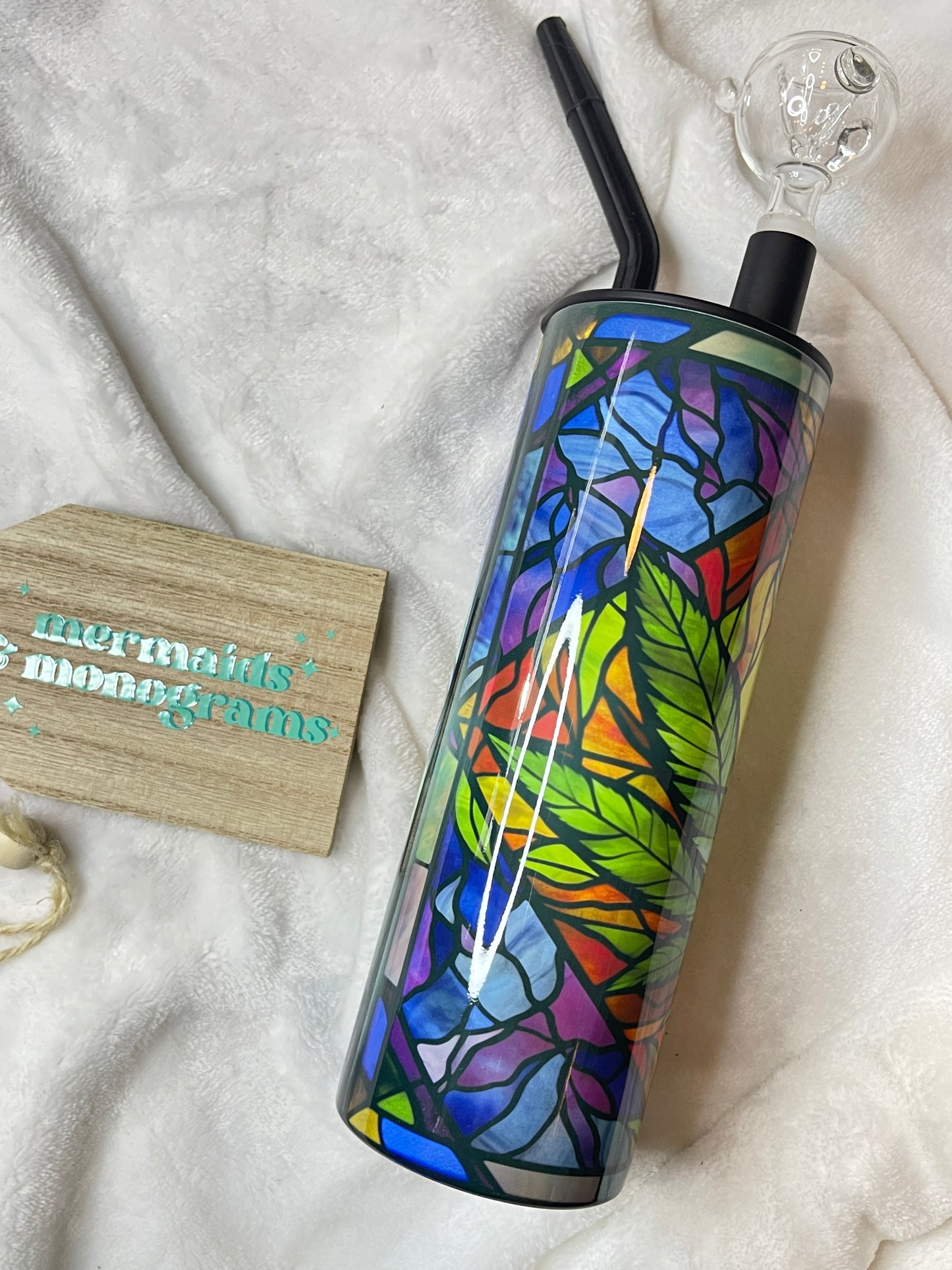 Stained Glass Pot Leaf 420 Stainless Steel Water Bong