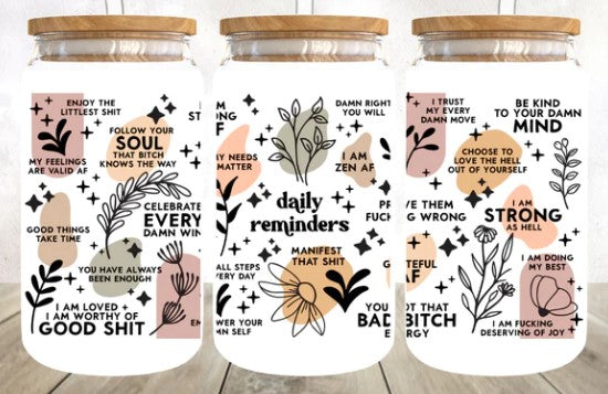 DAILY REMINDERS GLASS CUP