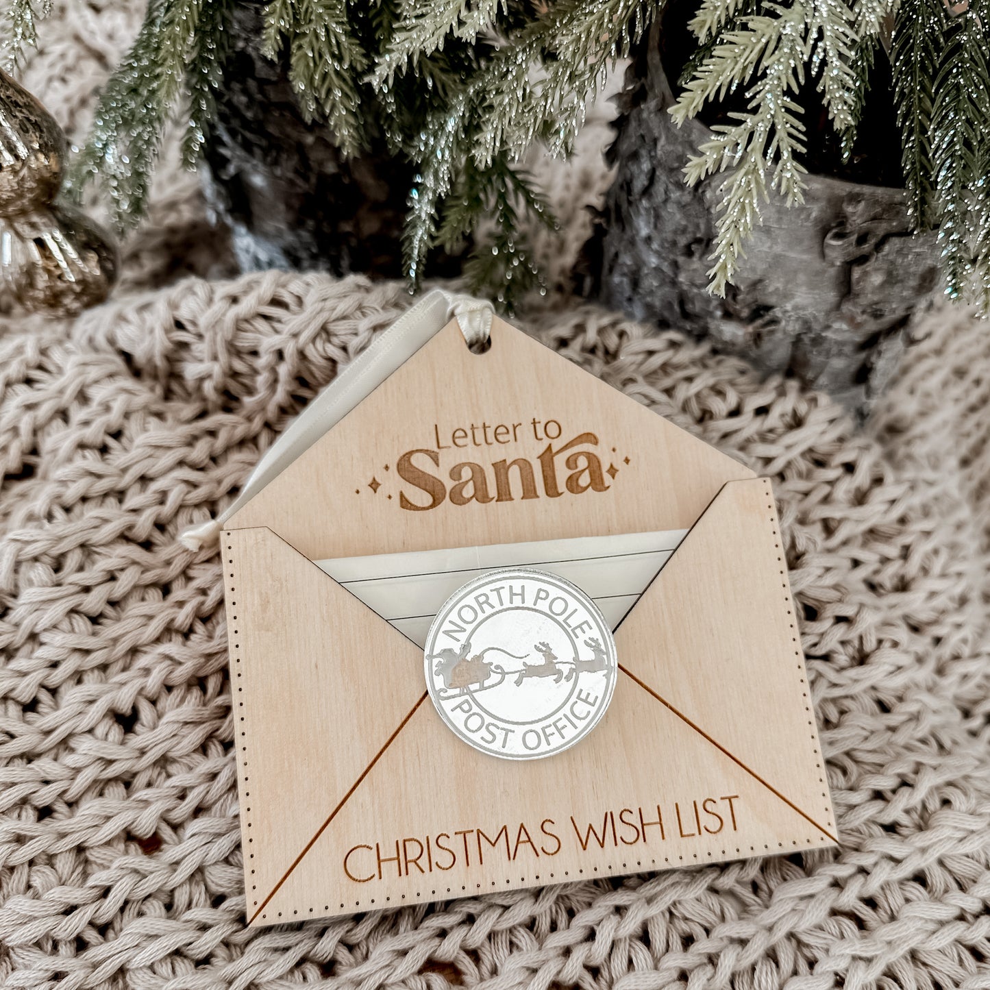 Dear Santa Christmas List Ornament – Wood Santa Envelope with North Pole Seal