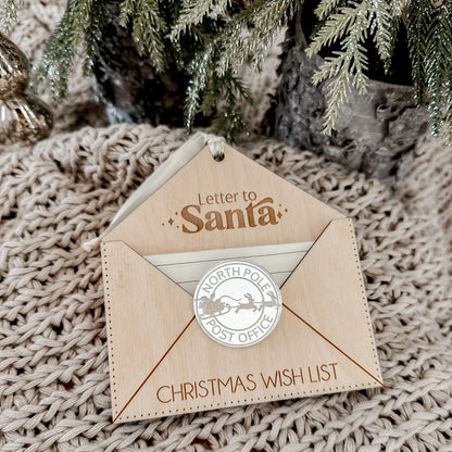 Dear Santa Christmas List Ornament – Wood Santa Envelope with North Pole Seal