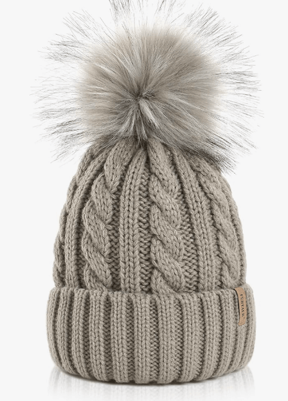 gray pompom hat