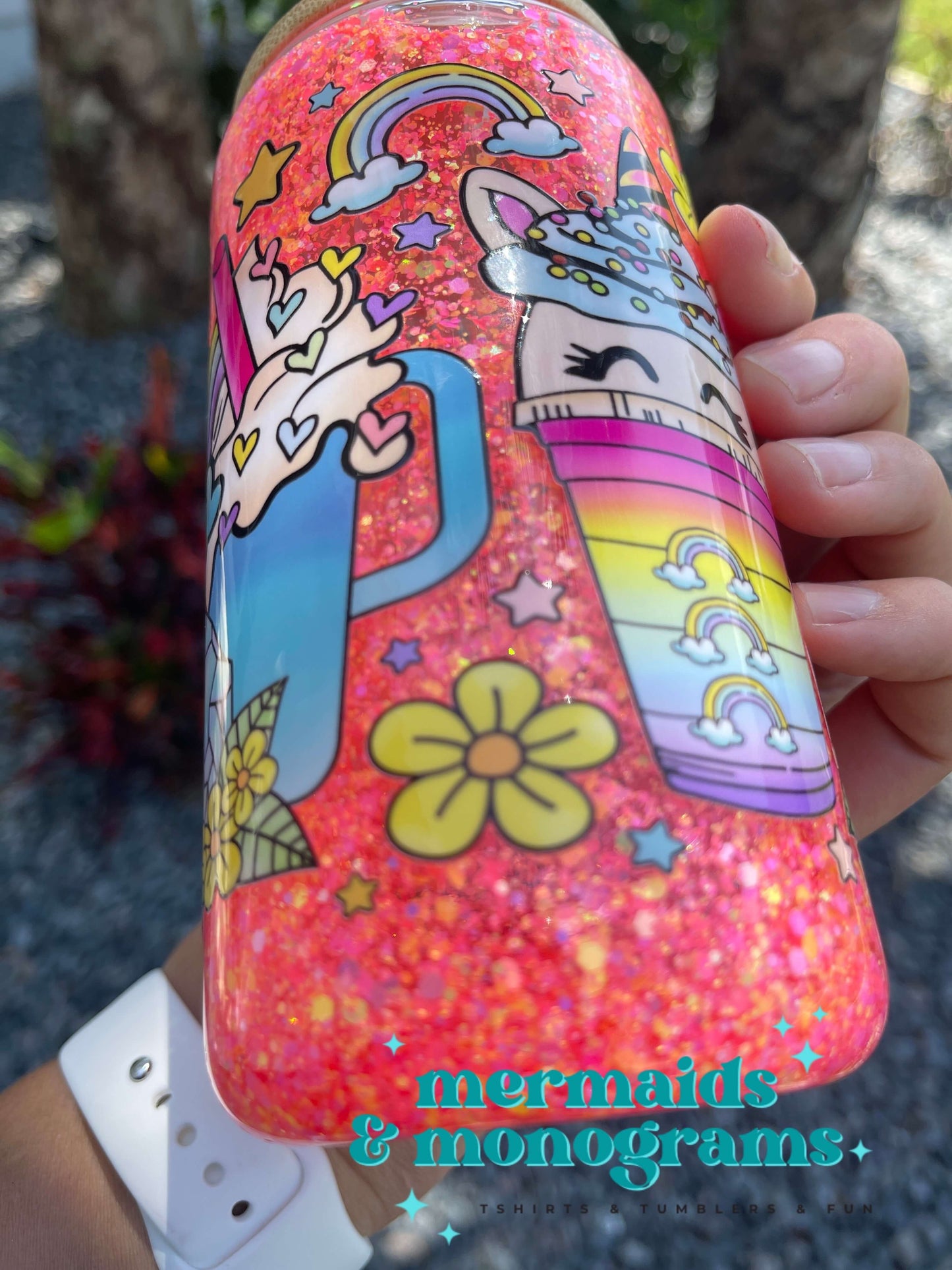 Unicorn Coffee Iced Drinks Glitter Glass Tumbler