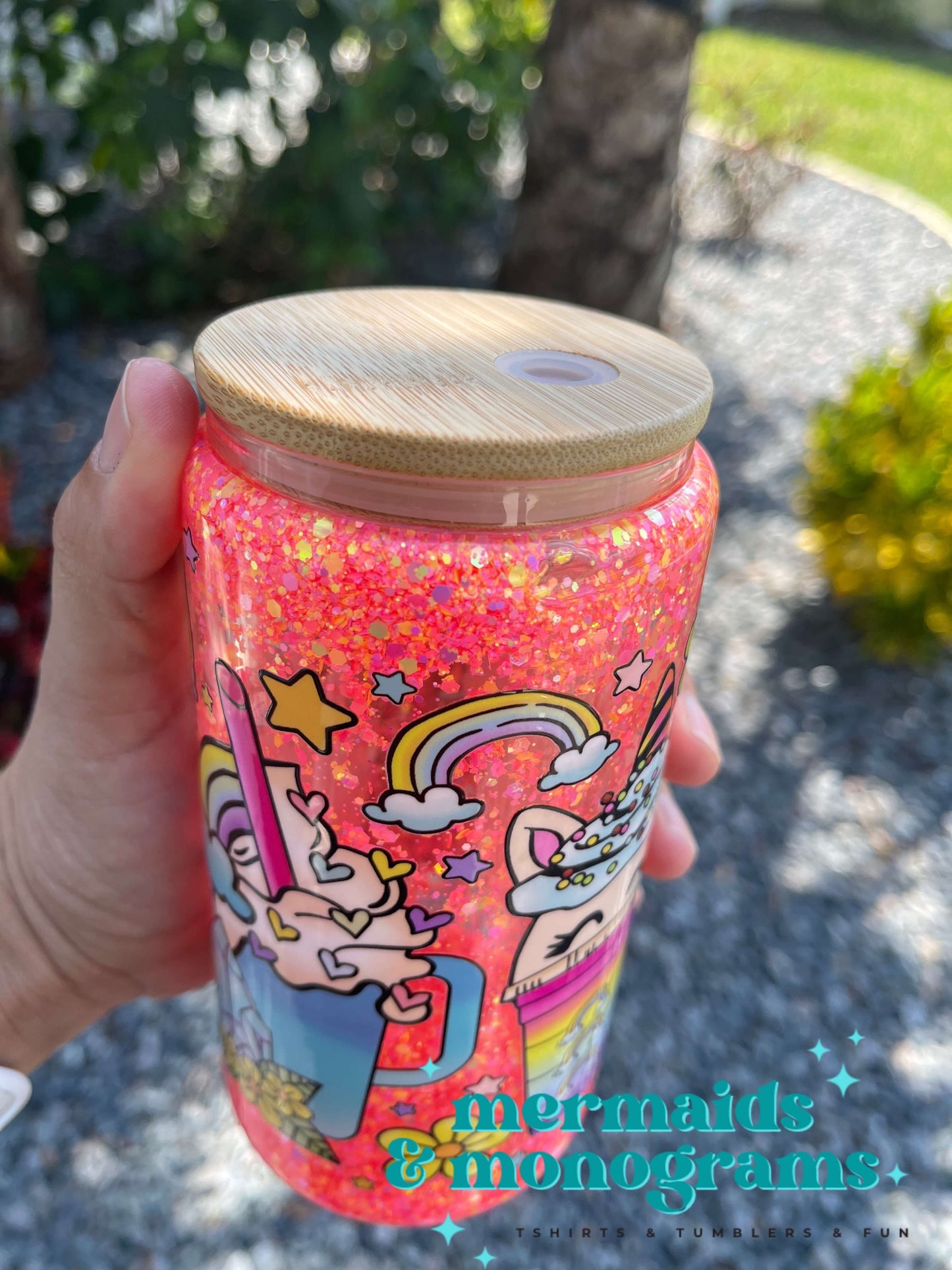 Unicorn Coffee Iced Drinks Glitter Glass Tumbler