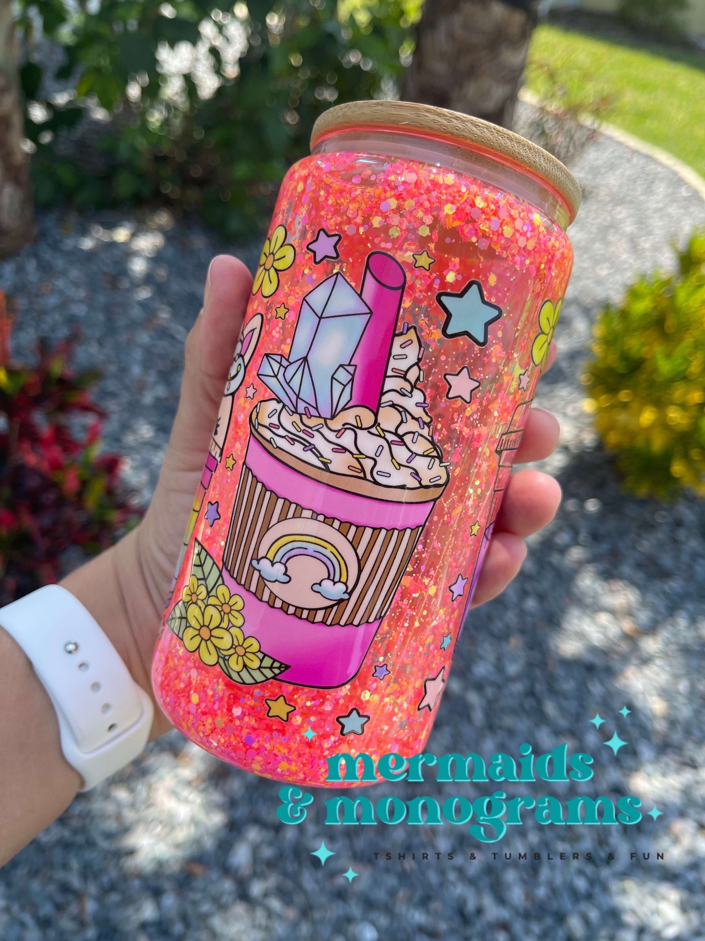 Unicorn Coffee Iced Drinks Glitter Glass Tumbler