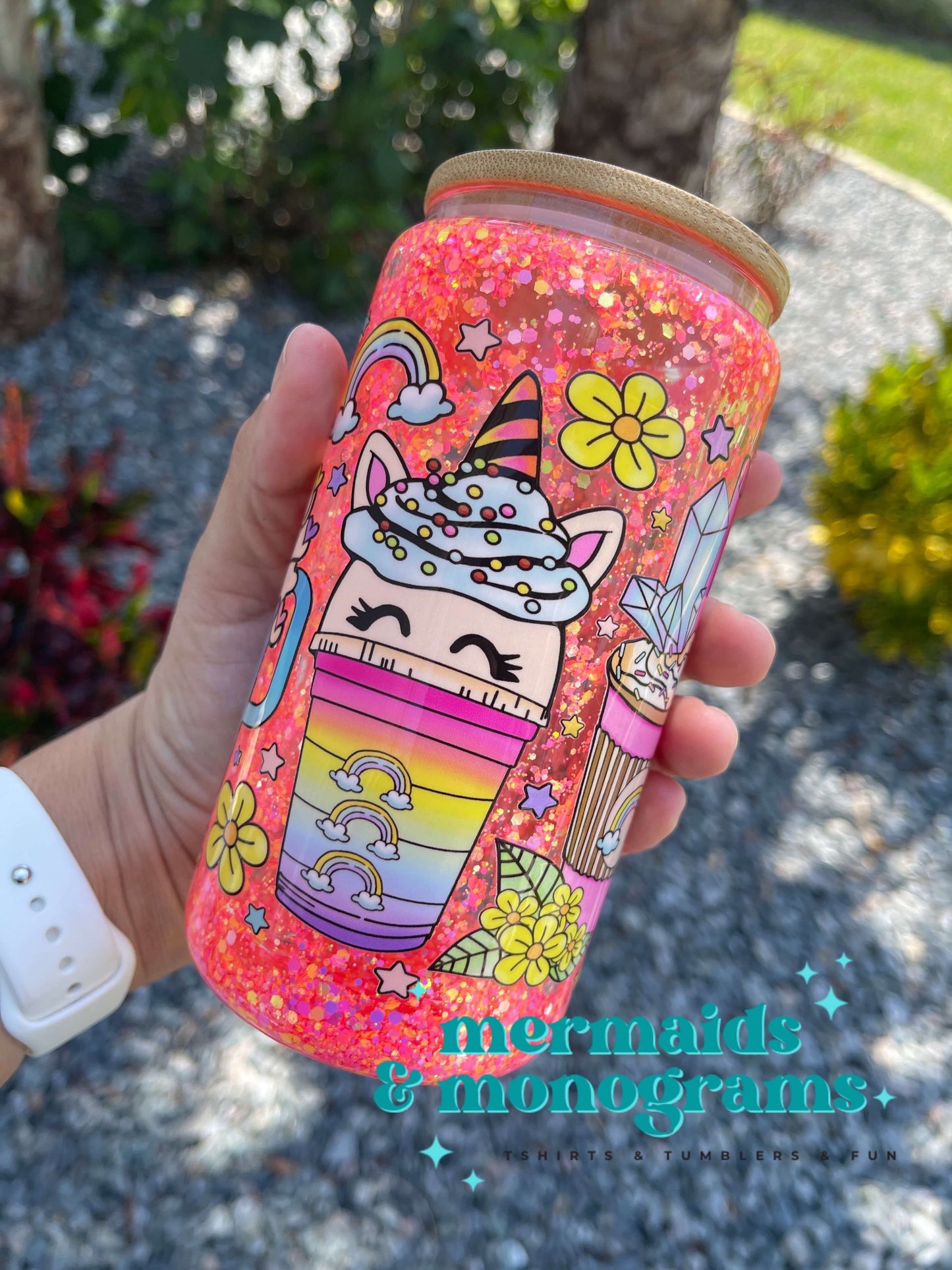 Unicorn Coffee Iced Drinks Glitter Glass Tumbler