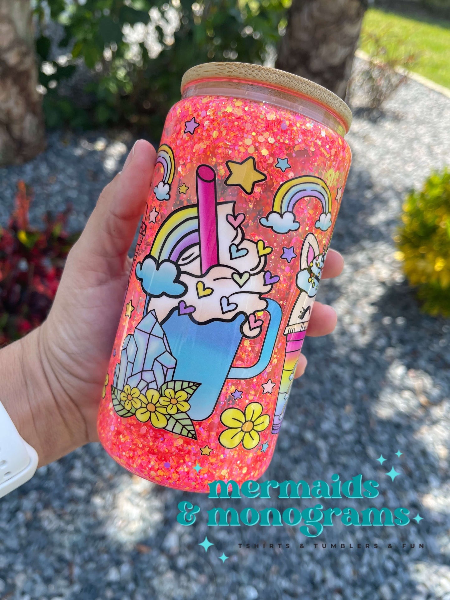 Unicorn Coffee Iced Drinks Glitter Glass Tumbler