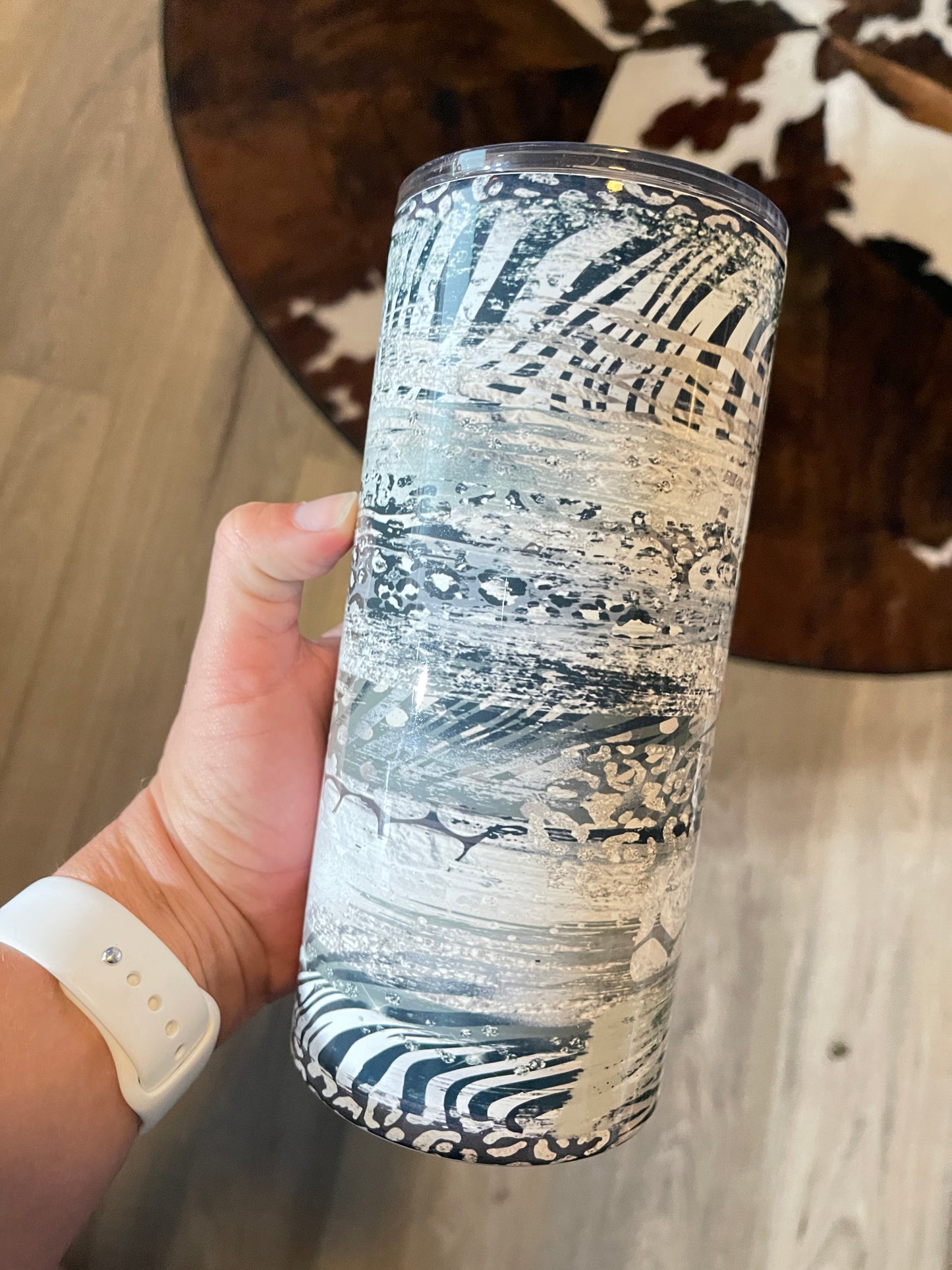 24oz Gray Animal Print Stainless Tumbler