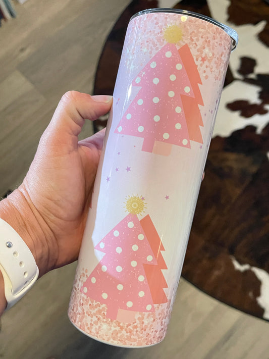 20oz Pink Christmas Trees Stainless Tumbler