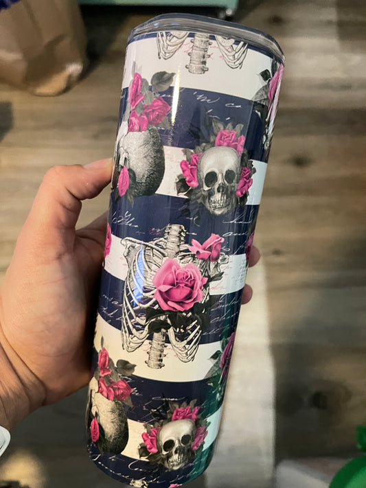 20oz Skeleton and Roses Stainless Tumbler