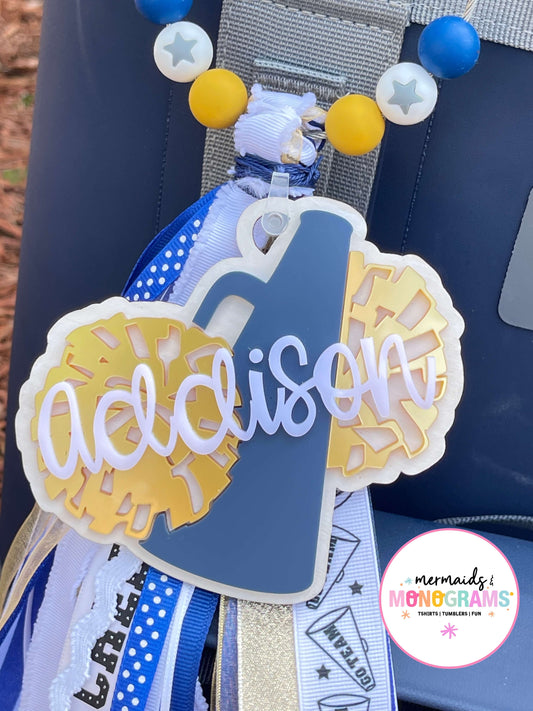 Personalized Cheer Acrylic Bag Tag with Ribbon Tassel