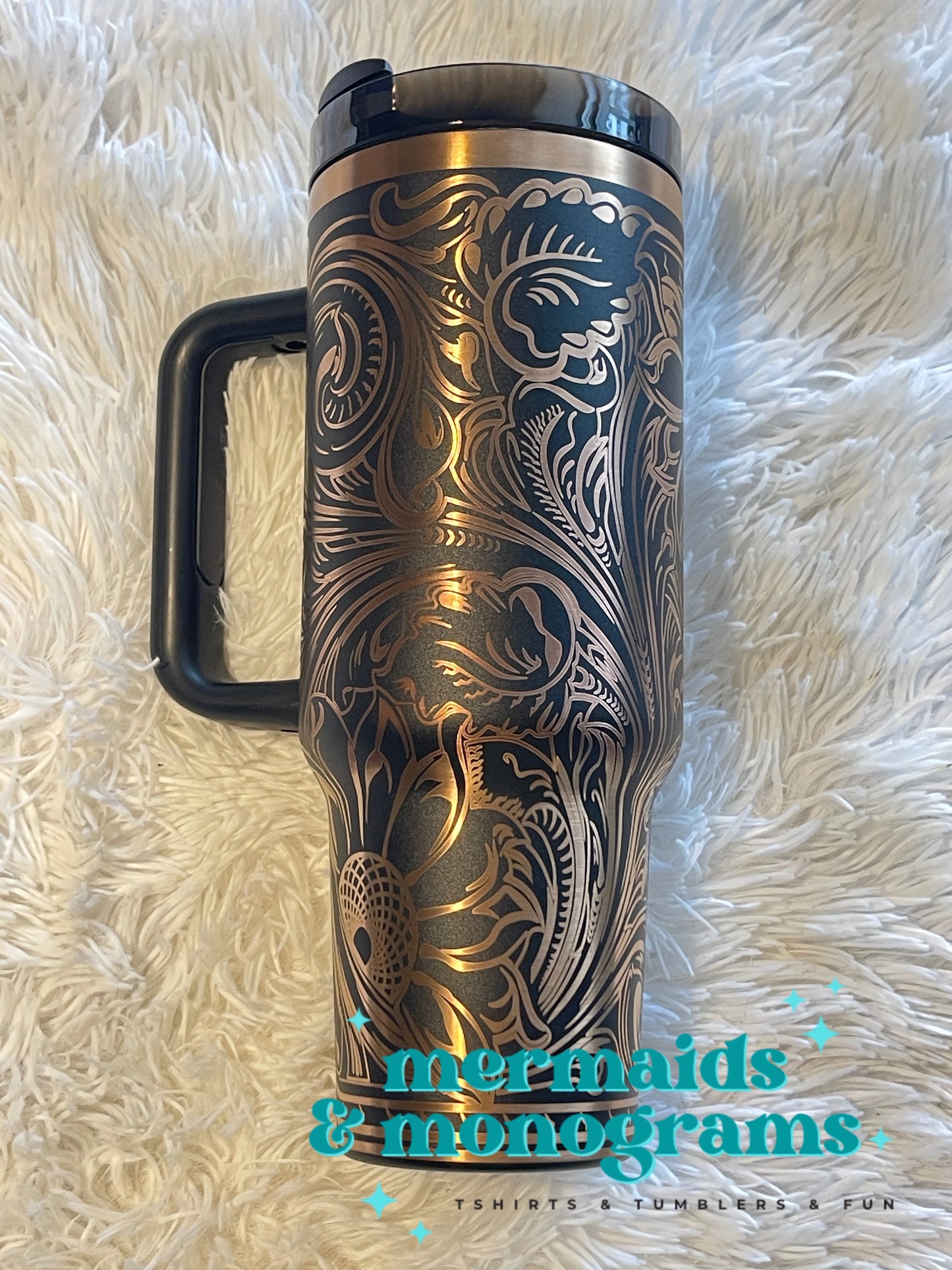 Sunflower and Leather Tooled Laser Engraved 40oz Tumbler