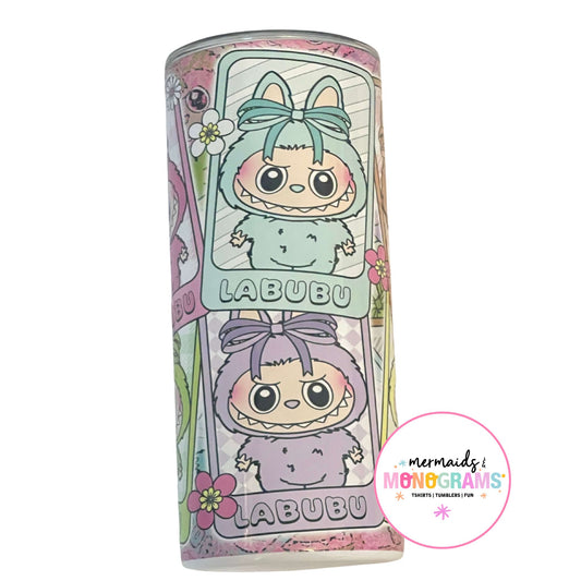 Labubu floral tumbler with mint and lavender pastel characters