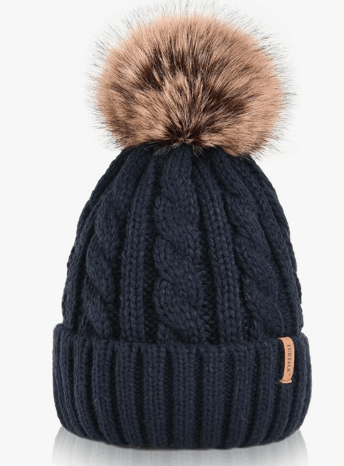 Navy pompom hat