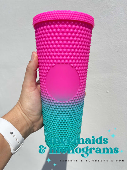 Personalized 24oz Studded Tumbler – Custom Monogram Cup with Straw | Stylish Textured Acrylic Tumbler