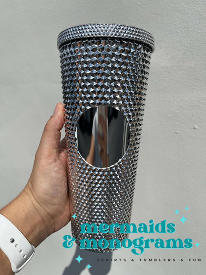 Personalized 24oz Studded Tumbler – Custom Monogram Cup with Straw | Stylish Textured Acrylic Tumbler
