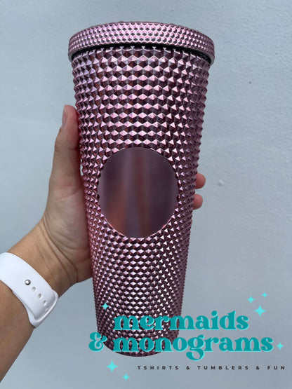 Personalized 24oz Studded Tumbler – Custom Monogram Cup with Straw | Stylish Textured Acrylic Tumbler