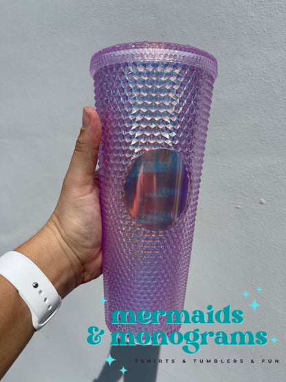 Personalized 24oz Studded Tumbler – Custom Monogram Cup with Straw | Stylish Textured Acrylic Tumbler