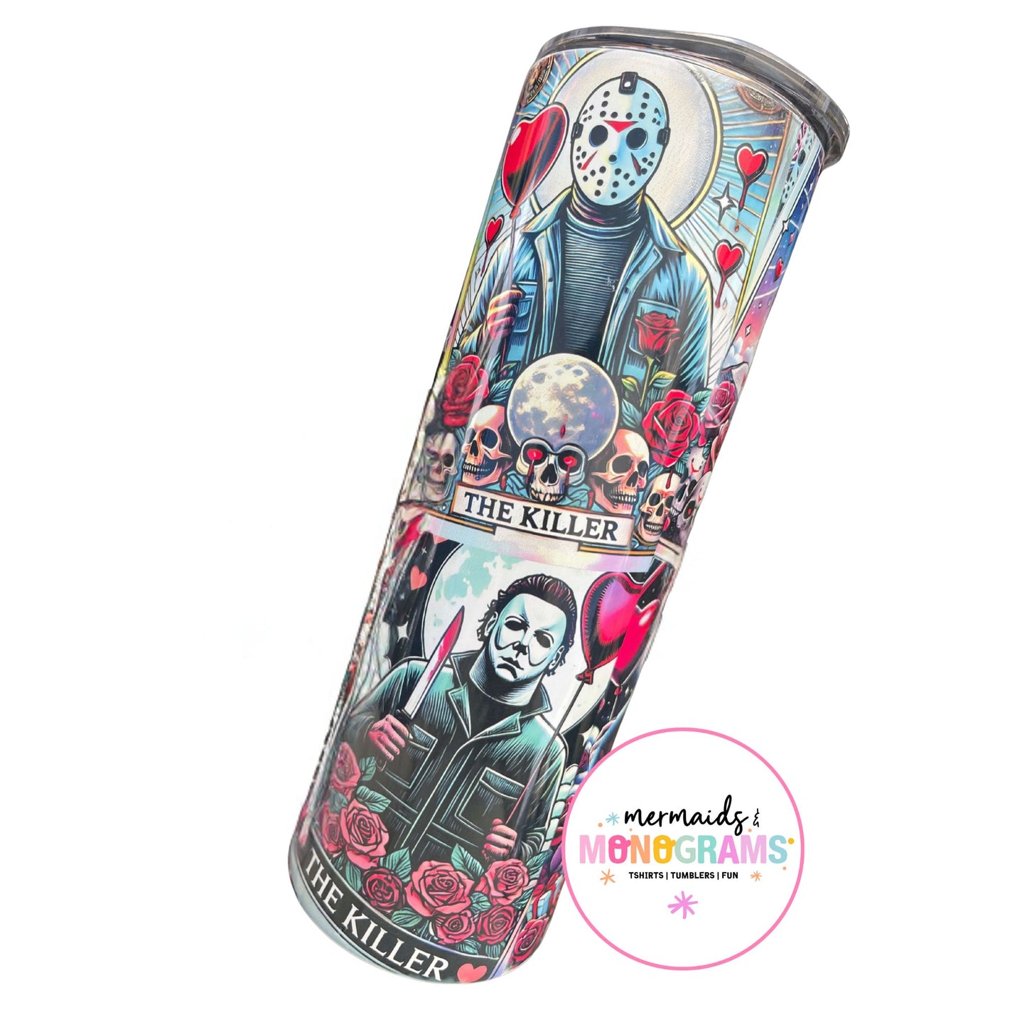 “The Killer” sublimation tumbler with Jason and Michael Myers graphics