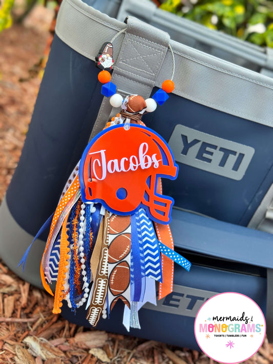 Personalized keychain with 'Jacob' on a YETI cooler
