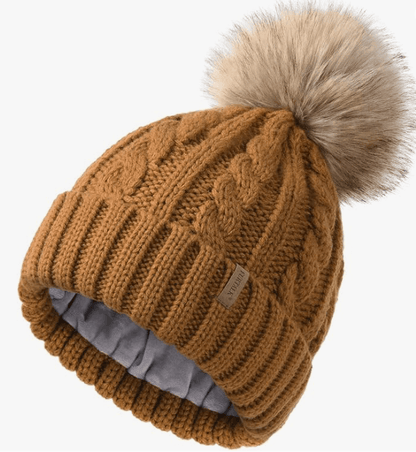 camel pompom hat