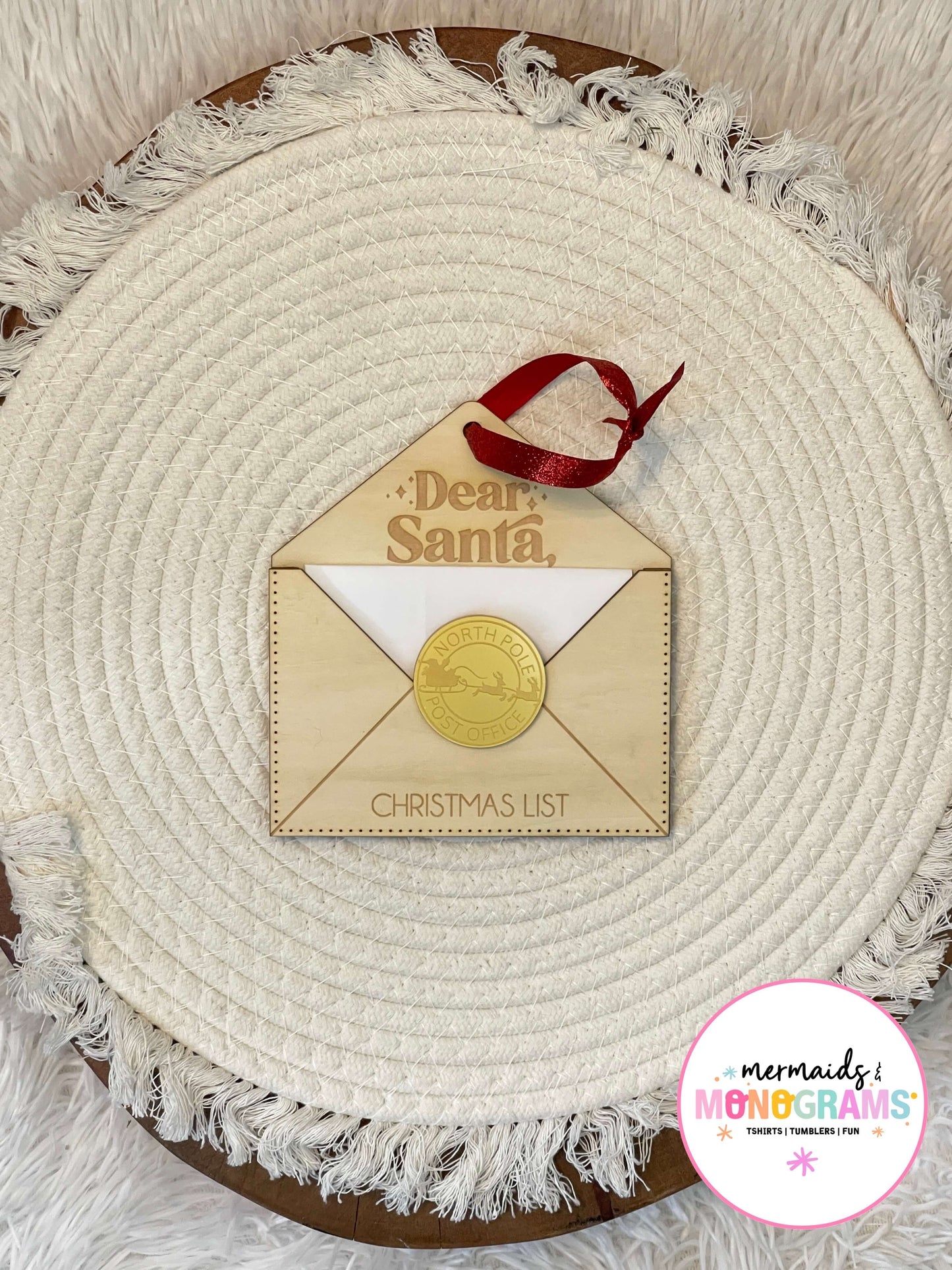 Dear Santa Christmas List Ornament – Wood Santa Envelope with North Pole Seal
