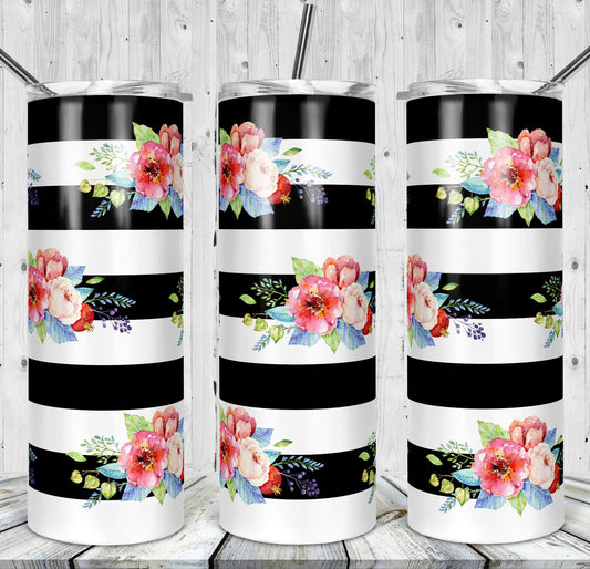 Floral Striped Tumbler, Skinny Cup