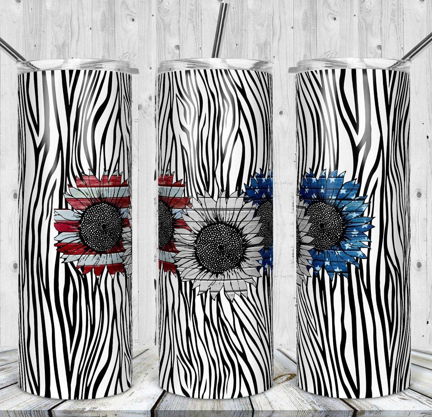 American Flag Sunflower Tumbler, Skinny Cup