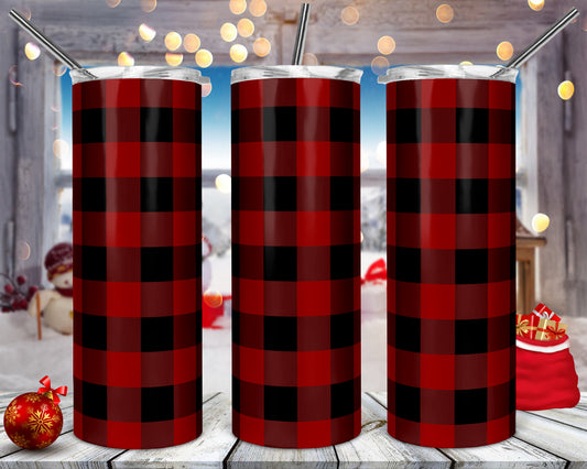 Red Buffalo Plaid Christmas Tumbler, Skinny Cup