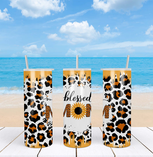 Blessed Mom Sunflower and Leopard Print Stainless Steel Tumbler