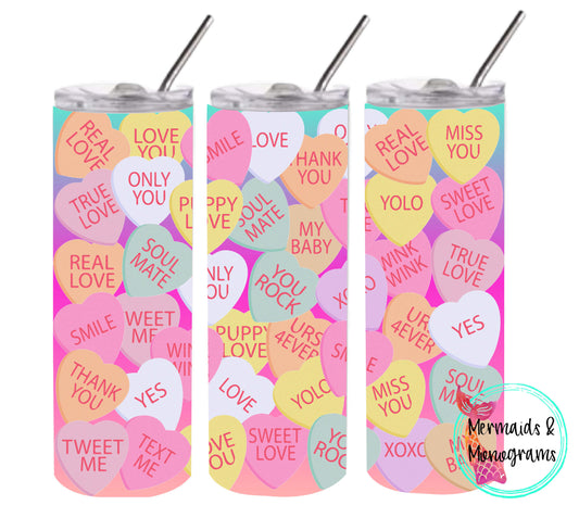 Large Candy Hearts Valentines Day Stainless Steel Tumbler