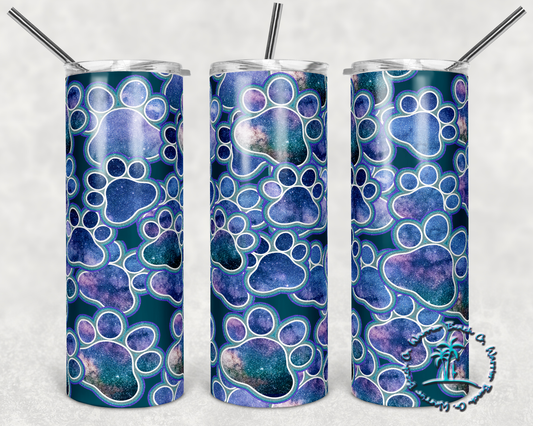 Galaxy Paw Print Burst Stainless Steel Tumbler