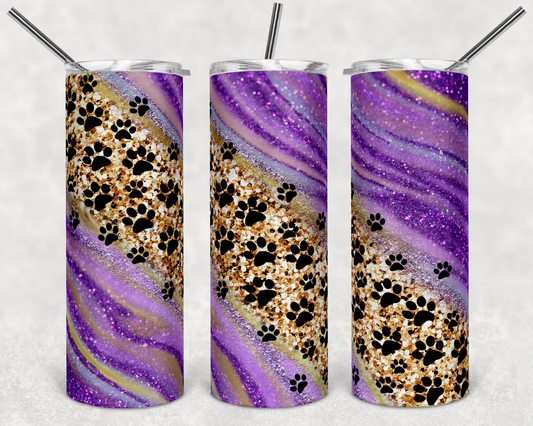 Purple Galaxy Paw Print Stainless Steel Tumbler