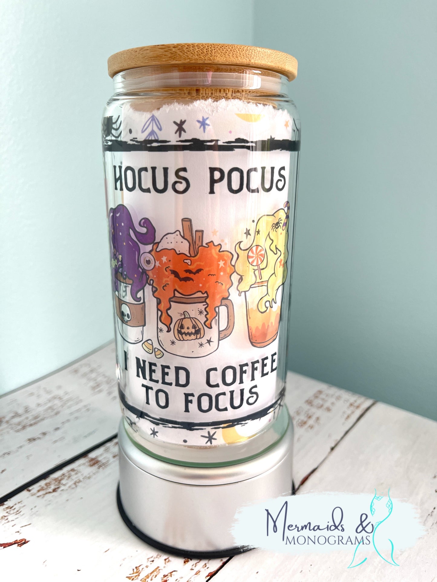 Hocus Pocus I Need Coffee To Focus Glass Can Tumbler