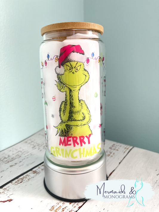 Merry Grinchmas Christmas Glass Can Tumbler