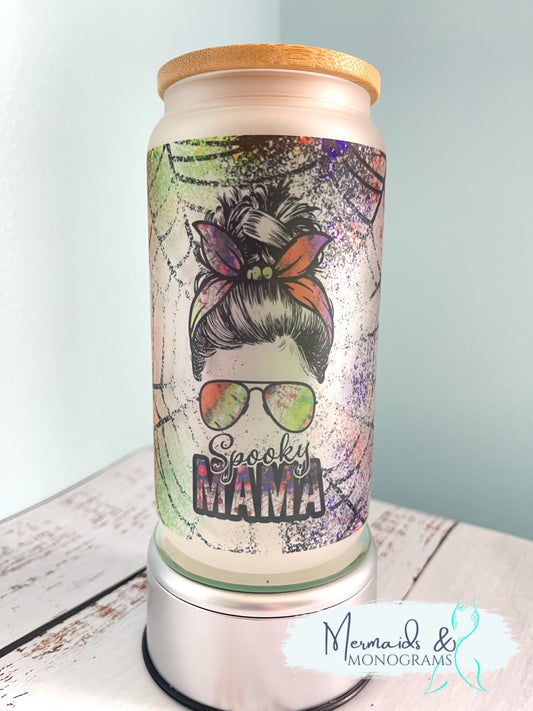 Spooky Mama Halloween Glass Can Tumbler