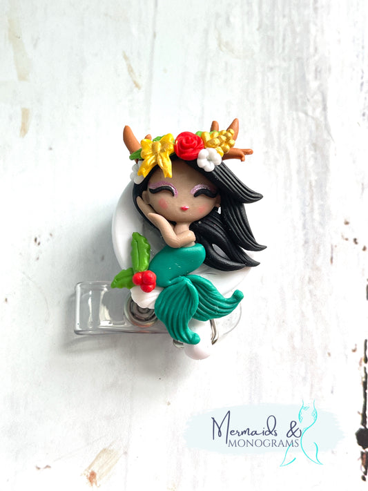 Reindeer Mermaid Christmas Badge Reel