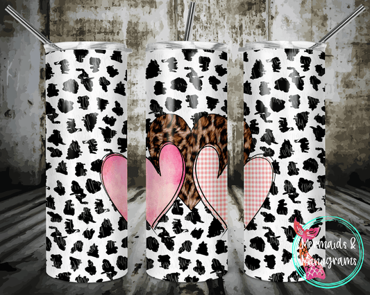 Cow Print w/ Hearts Stainless Steel Tumbler