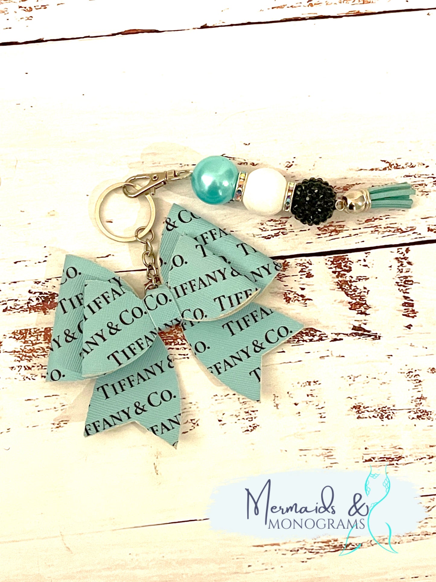 Tiffany Inspired Bow Keychain Bubblegum Beads