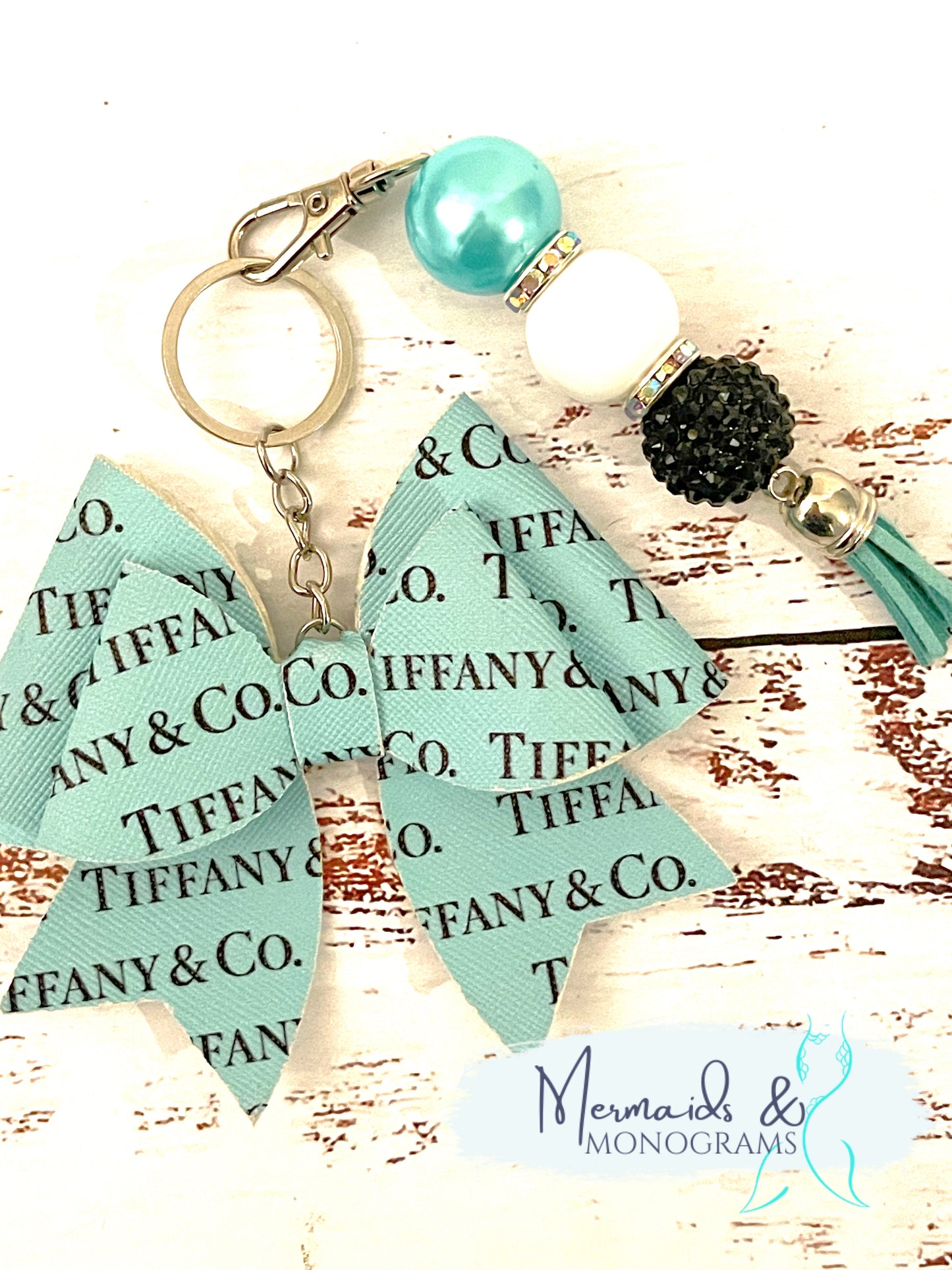 Tiffany Inspired Bow Keychain Bubblegum Beads