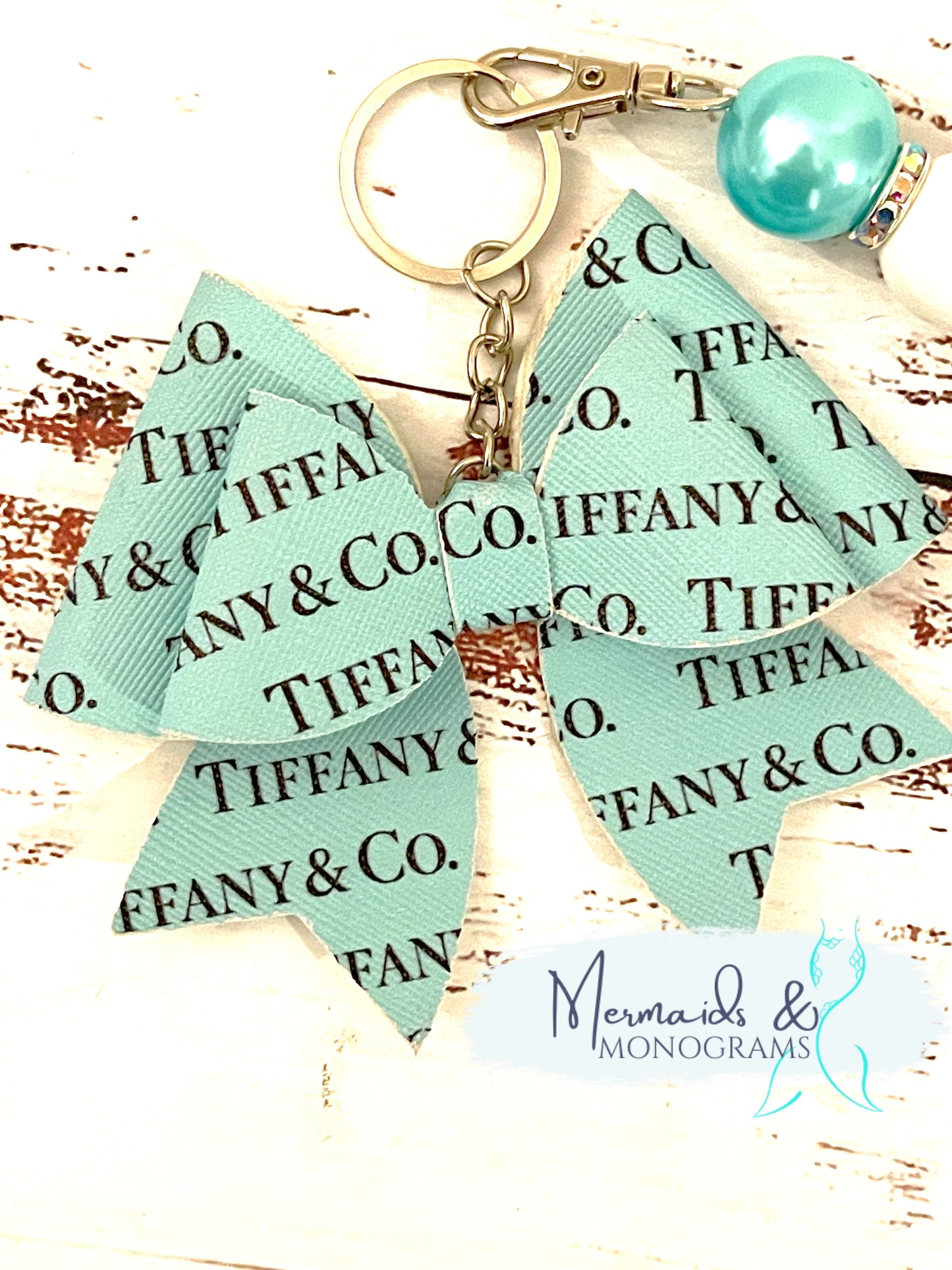 Tiffany Inspired Bow Keychain Bubblegum Beads